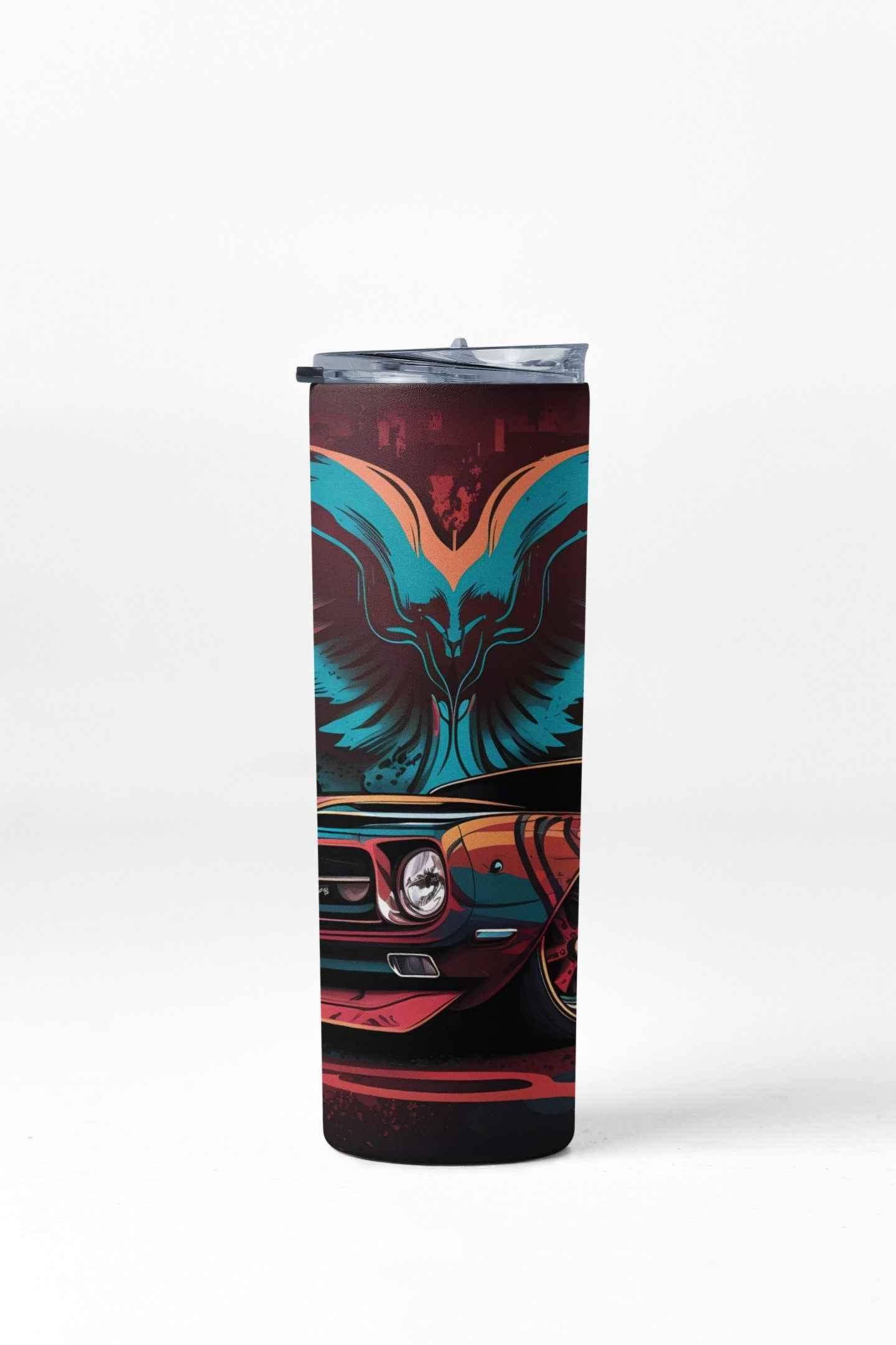 Classic Sport Car Stainless Steel Tumbler with Straw and Lid, 20 oz, Insulated Travel Cup with Vintage Muscle Car Design