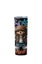Custom Design Stylish Bear Tumbler, 20oz Stainless Steel Cup with Straw, Graffiti Art Design
