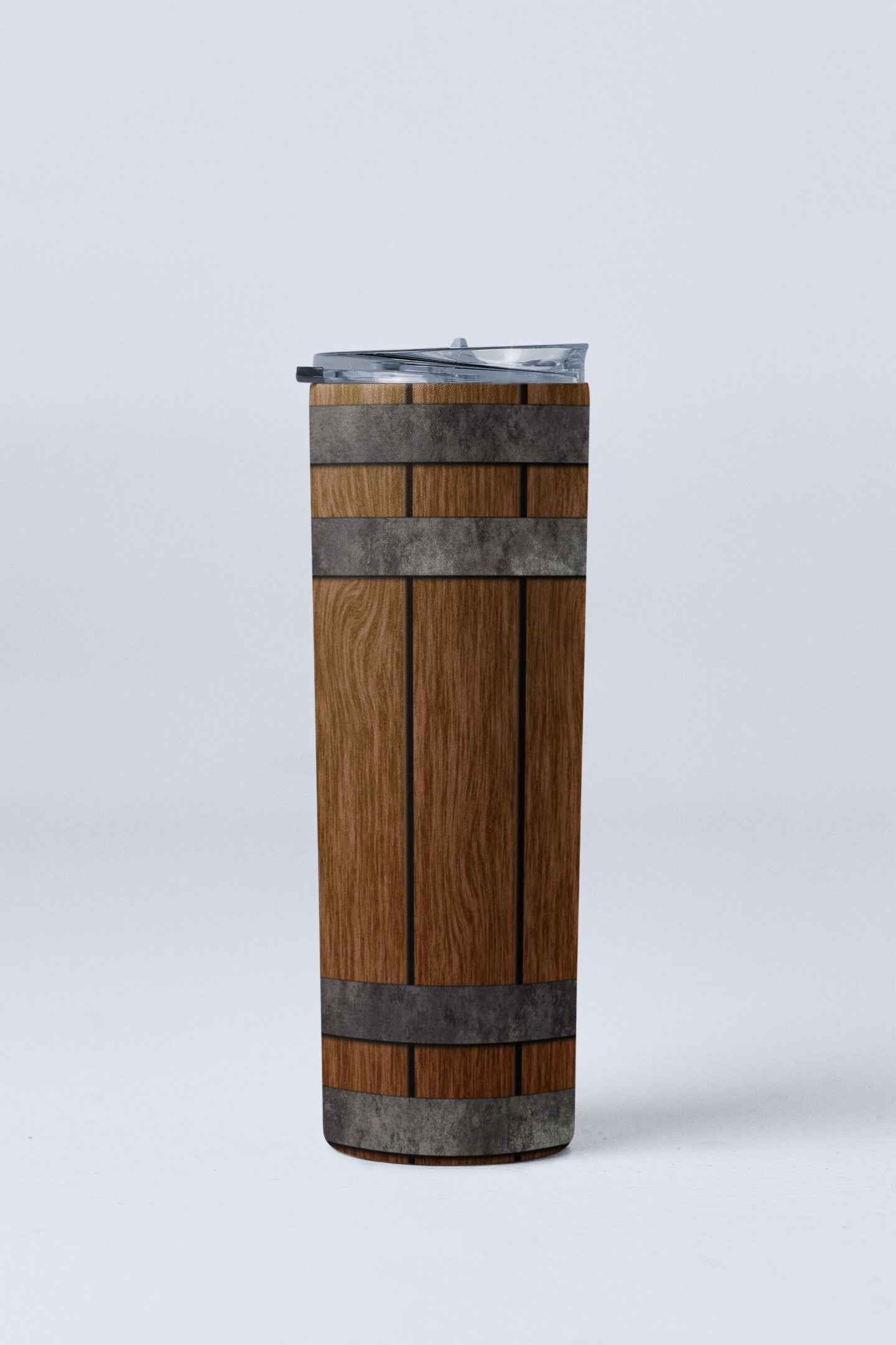 Rustic Wooden Barrel Design Tumbler Stainless Steel with Lid and Straw, 20 oz, Insulated Travel Cup