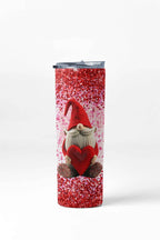Valentine Gnome Stainless Steel Tumbler with Straw, Red Design, 20 oz Insulated Travel Cup