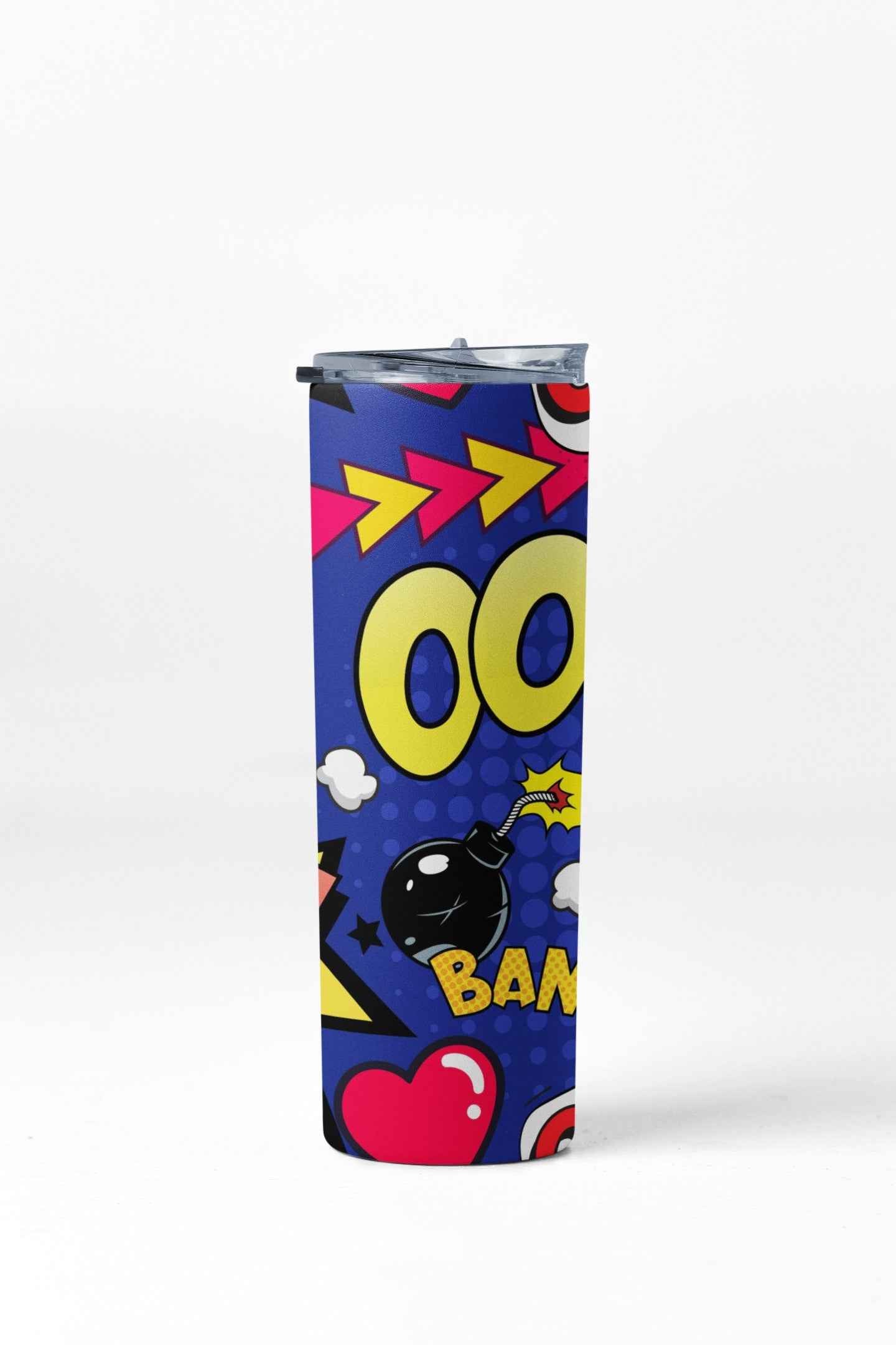 Comic Splash Colorful Pop Art Tumbler Stainless Steel, 20 oz, Colorful Pop Art Design
