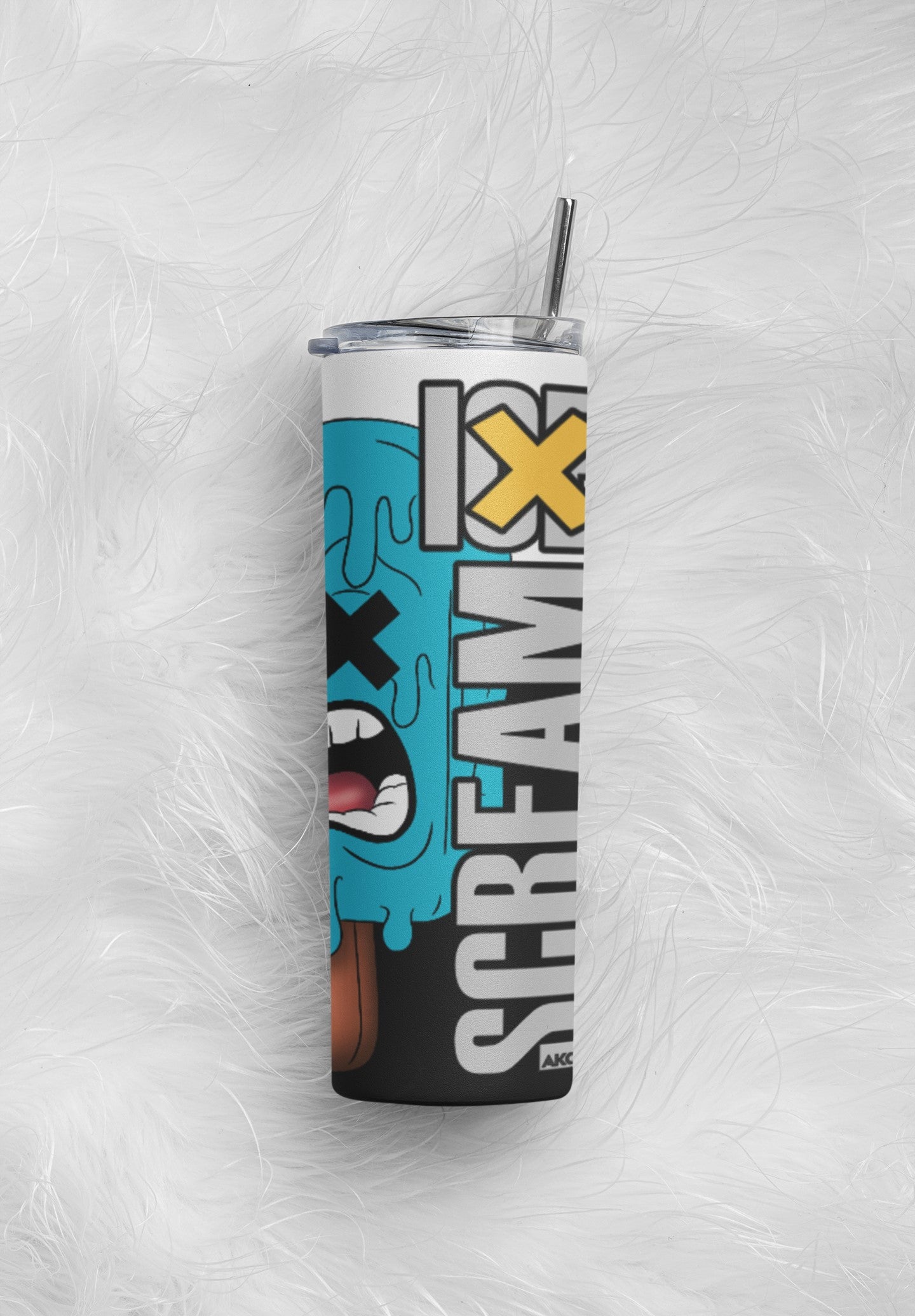 Tumbler with a colorful design on a white background