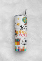 Teacher Life Insulated Tumbler, 20 oz Stainless Steel Travel Mug, Colorful Educational Design with Straw and Lid
