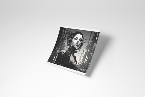 Square album cover with a black and white portrait on a light gray background