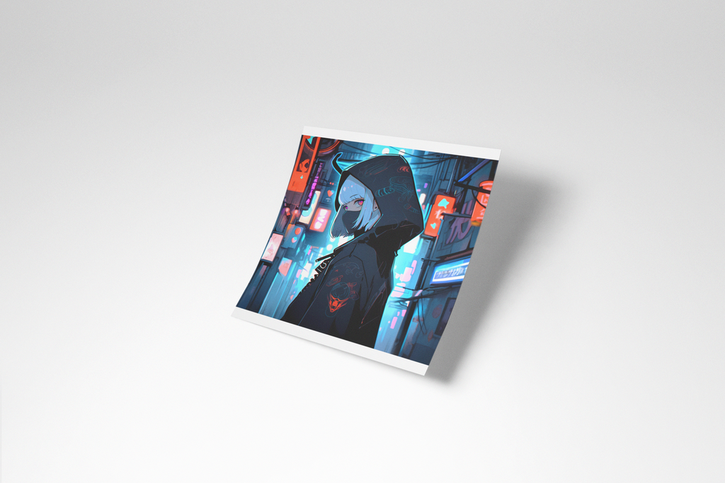 Book cover with a person in a hood against a colorful cityscape background