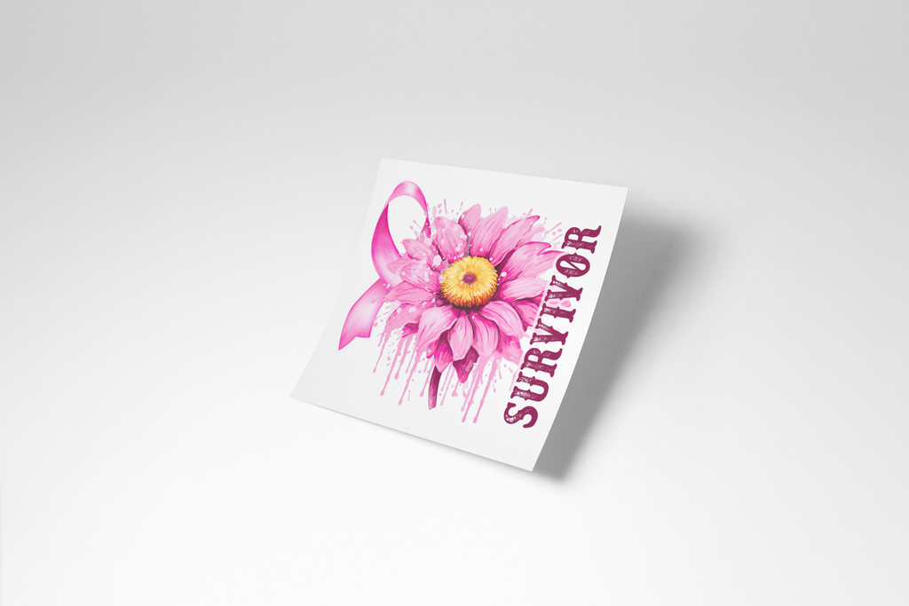 Card with pink flower and 'SURVIVOR' text on a white background