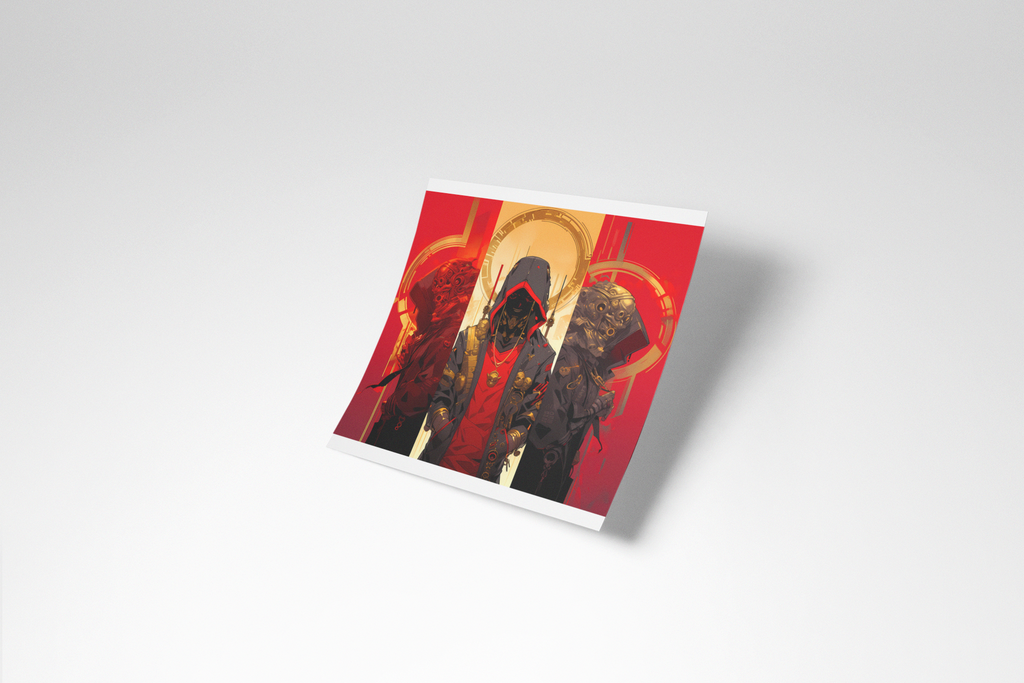 Book or magazine cover with a red and gold design on a white background