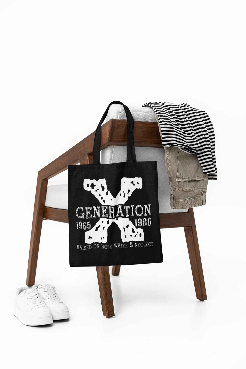Generation X Canvas Tote Bag, Black and Natural Cotton, Retro Nostalgic Design, Reusable Shopping Bag