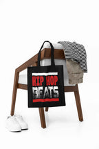 Hip Hop Beats Black Canvas Bag, Graphic Print Design, Stylish Shoulder Carry, Music Theme Shopping Bag