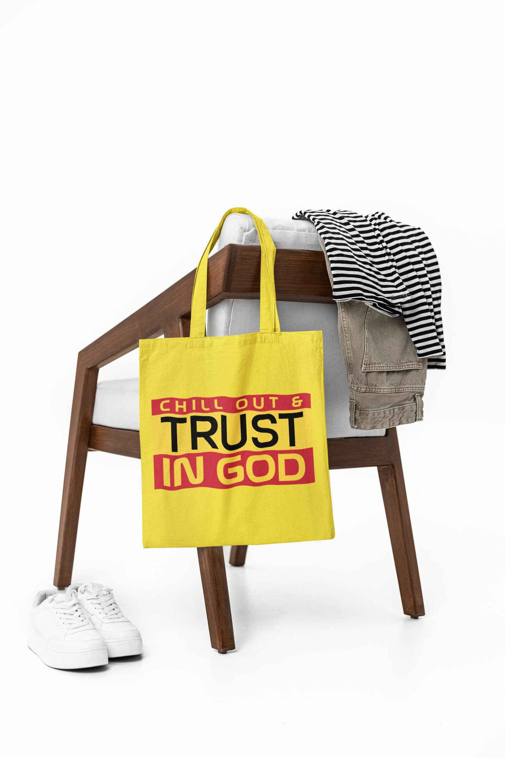 Inspirational Canvas Tote Bag, Yellow, Trust in God Design, 15x16 inches