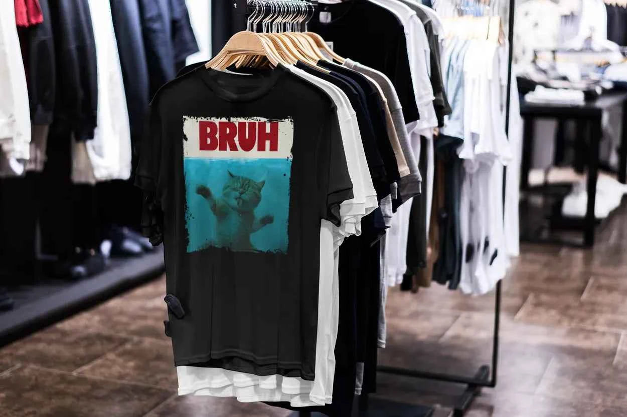 Bruh Funny Cat Meme Graphic T-Shirt, Black Cotton, Unisex, Multiple Sizes