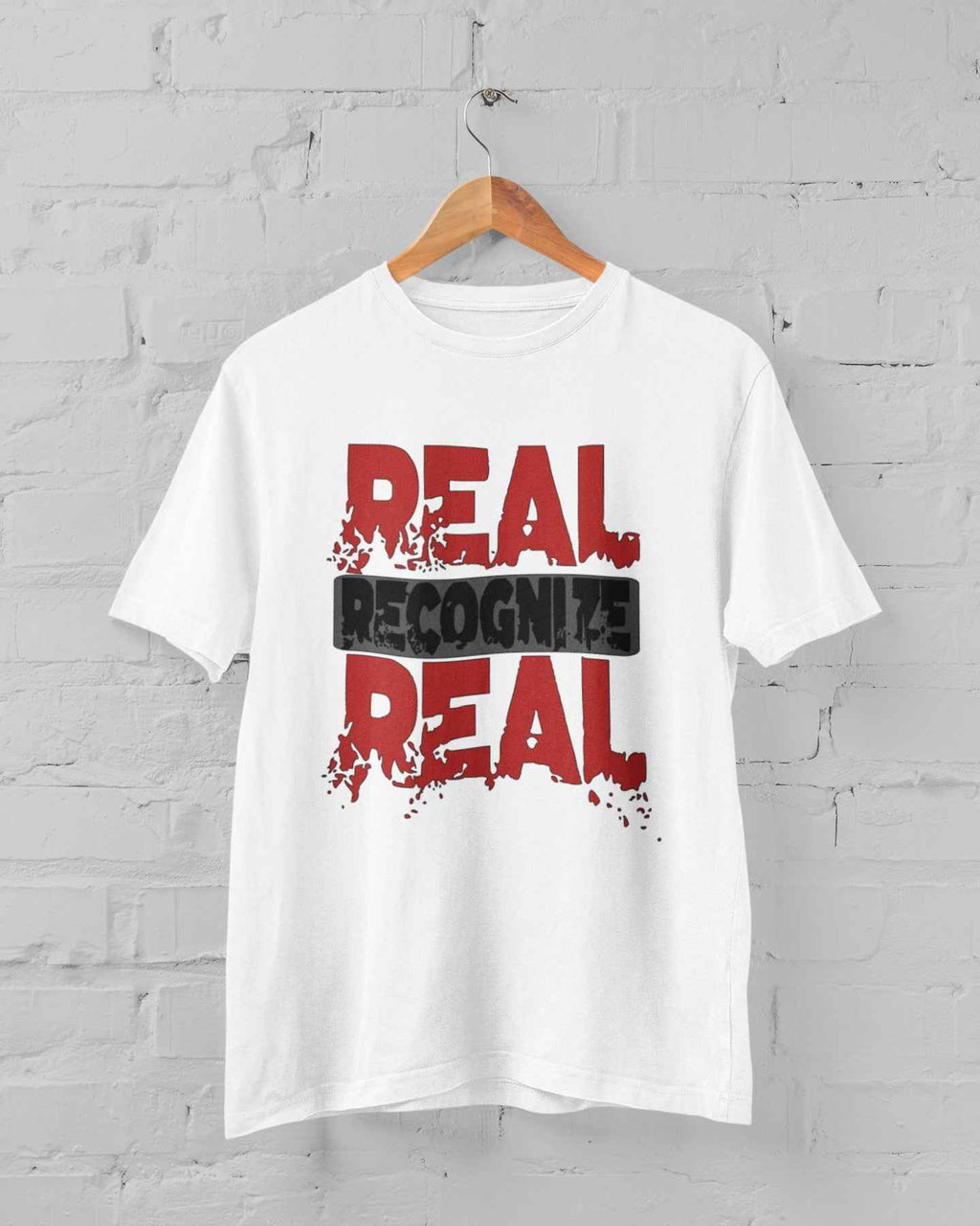 Real Recognize Real Graphic T-Shirt, Black and Red Design, Short Sleeve