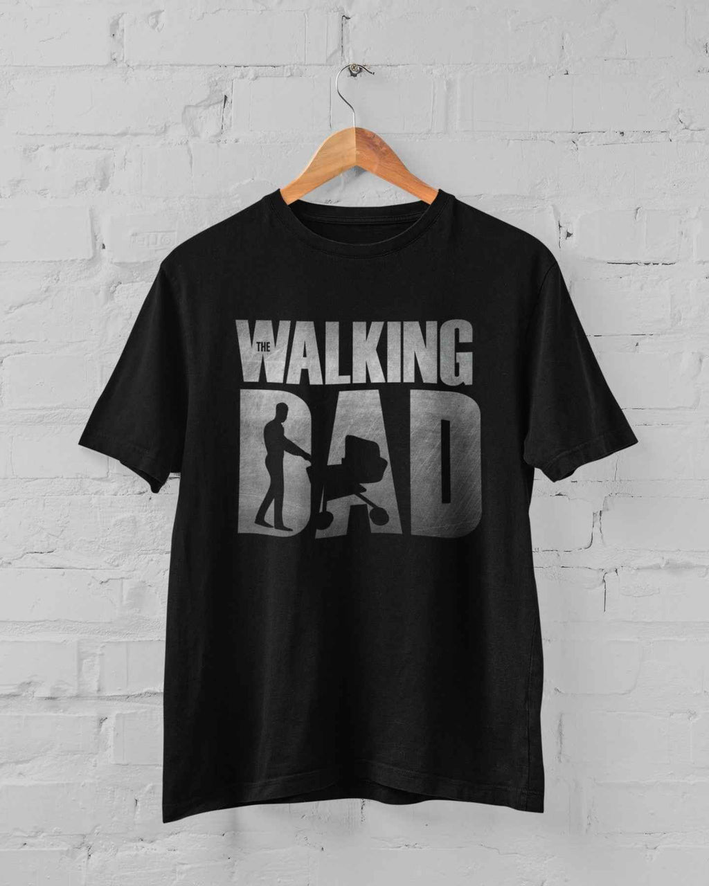 The Walking Daddy T-Shirt, Funny Stroller Design, Black or White Cotton Casual Tee