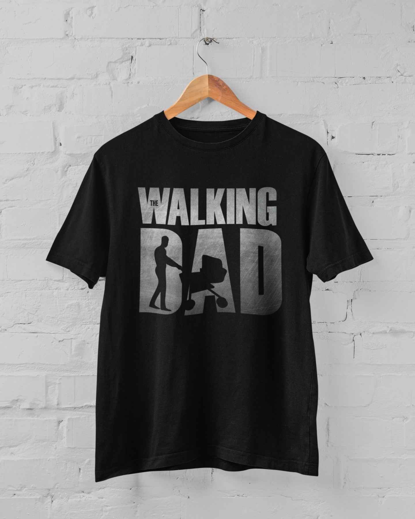 The Walking Daddy T-Shirt, Funny Stroller Design, Black or White Cotton Casual Tee