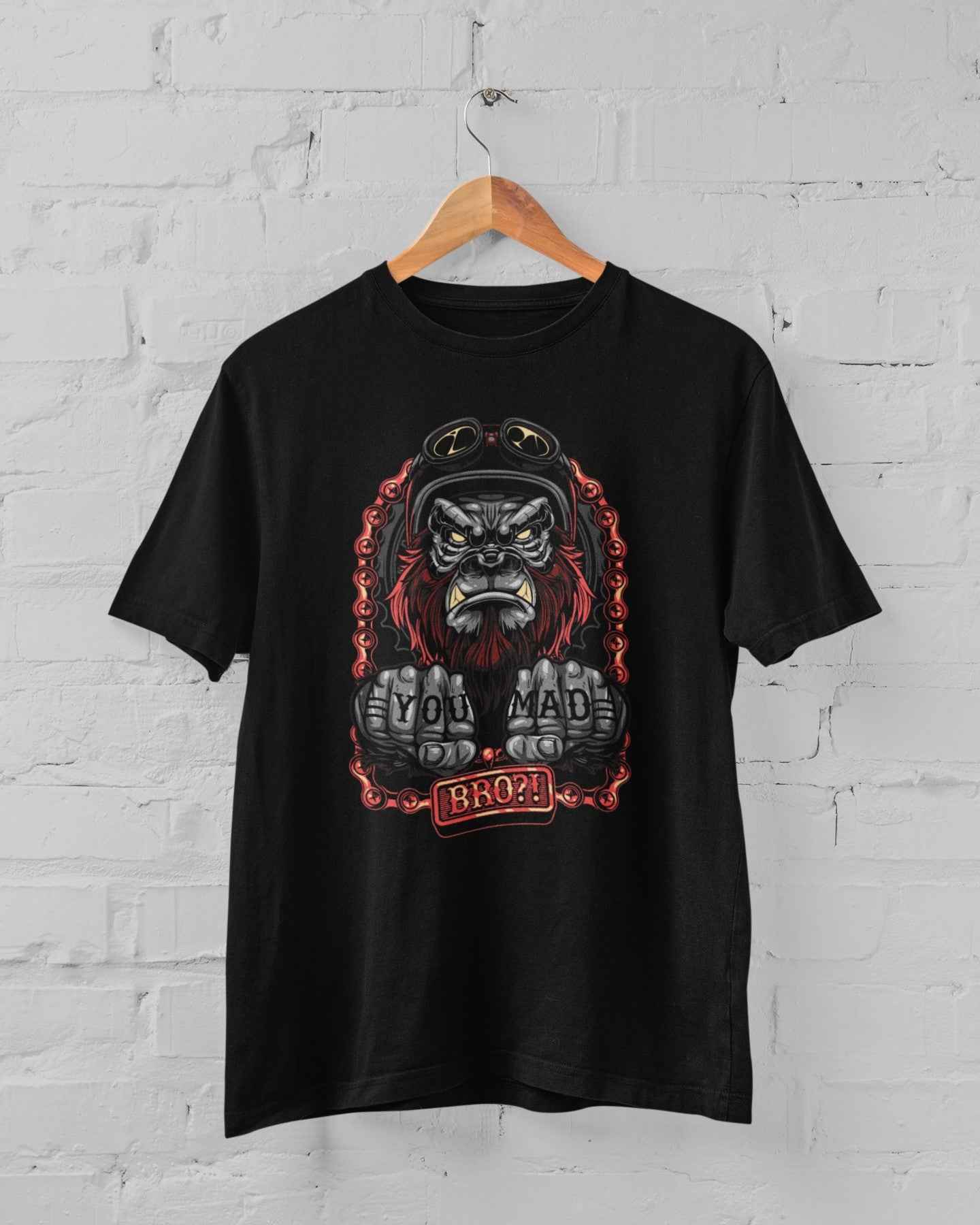 Gorilla Design DTF Transfer, Custom Iron-On Vinyl Graphic, You Mad Bro Motorcycle Rider Art for T-Shirts or Bags