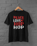 Peace Love Hip Hop T-Shirt, Black Retro Design, Adult Unisex