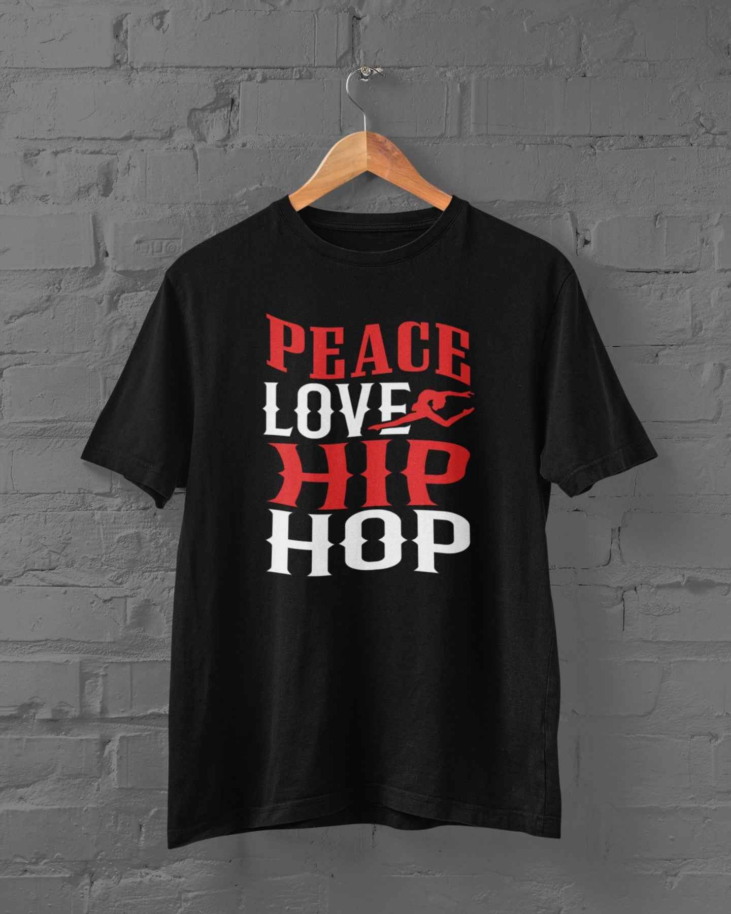 Peace Love Hip Hop T-Shirt, Black Retro Design, Adult Unisex
