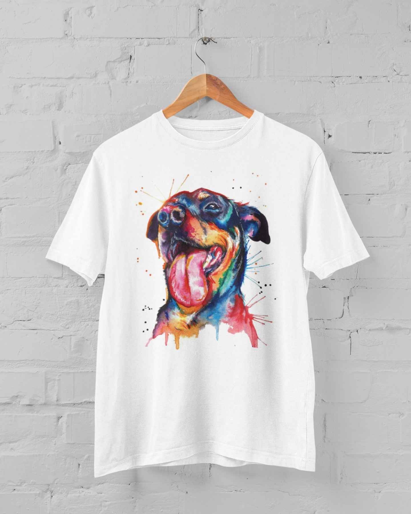 Watercolor Animal Graphic T-Shirt, White, Color Splash Design, Short Sleeve Casual Tee