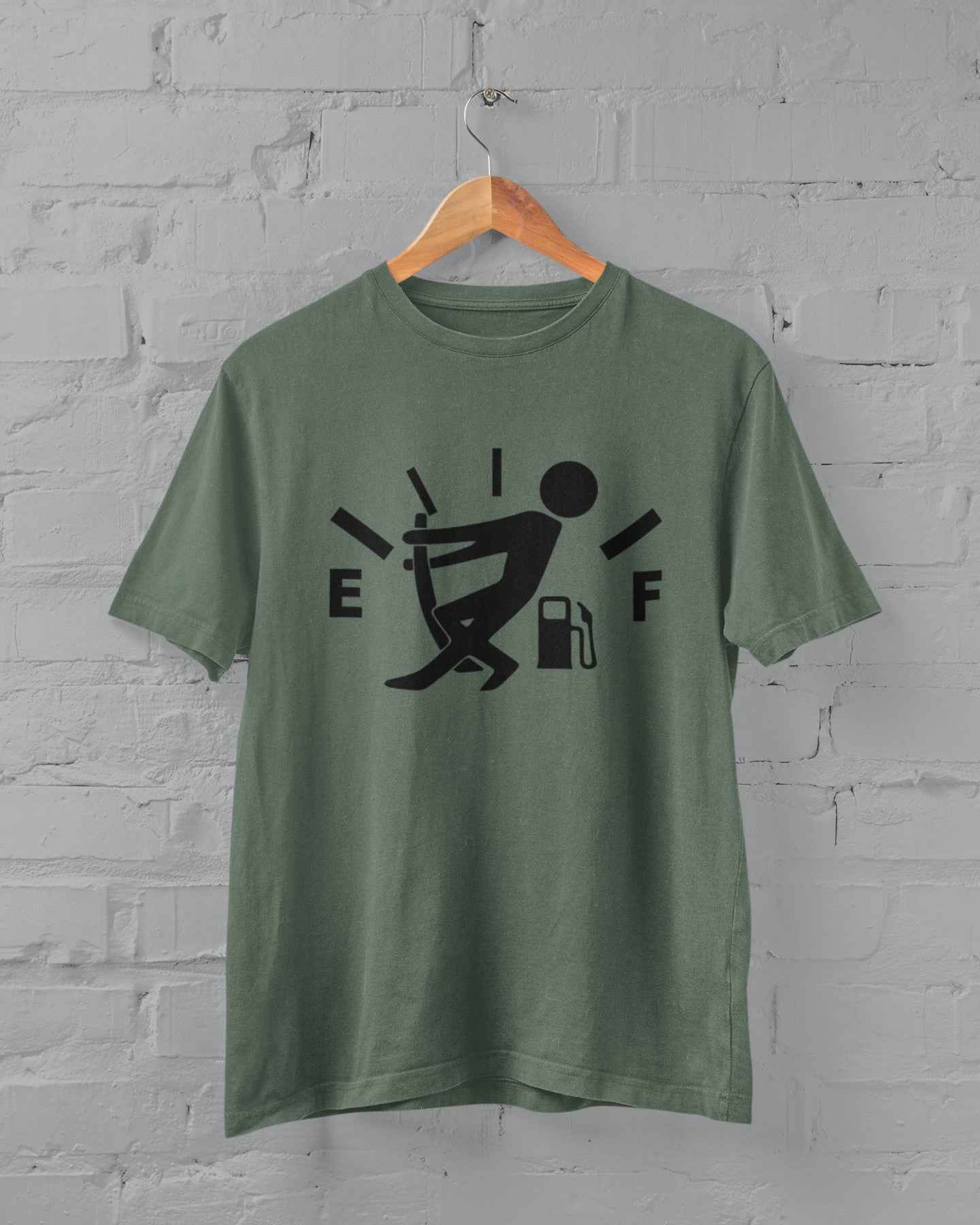 Funny Gas Gauge Graphic T-Shirt, Green or White