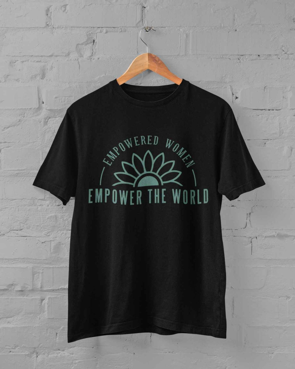 Empowered Women T-Shirt, Black Cotton, Inspirational Graphic Design, Size S