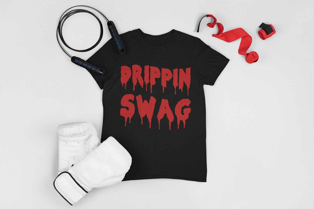 Dripping Swag T-Shirt, Black with Red Drip Text Design, Adult Unisex XL