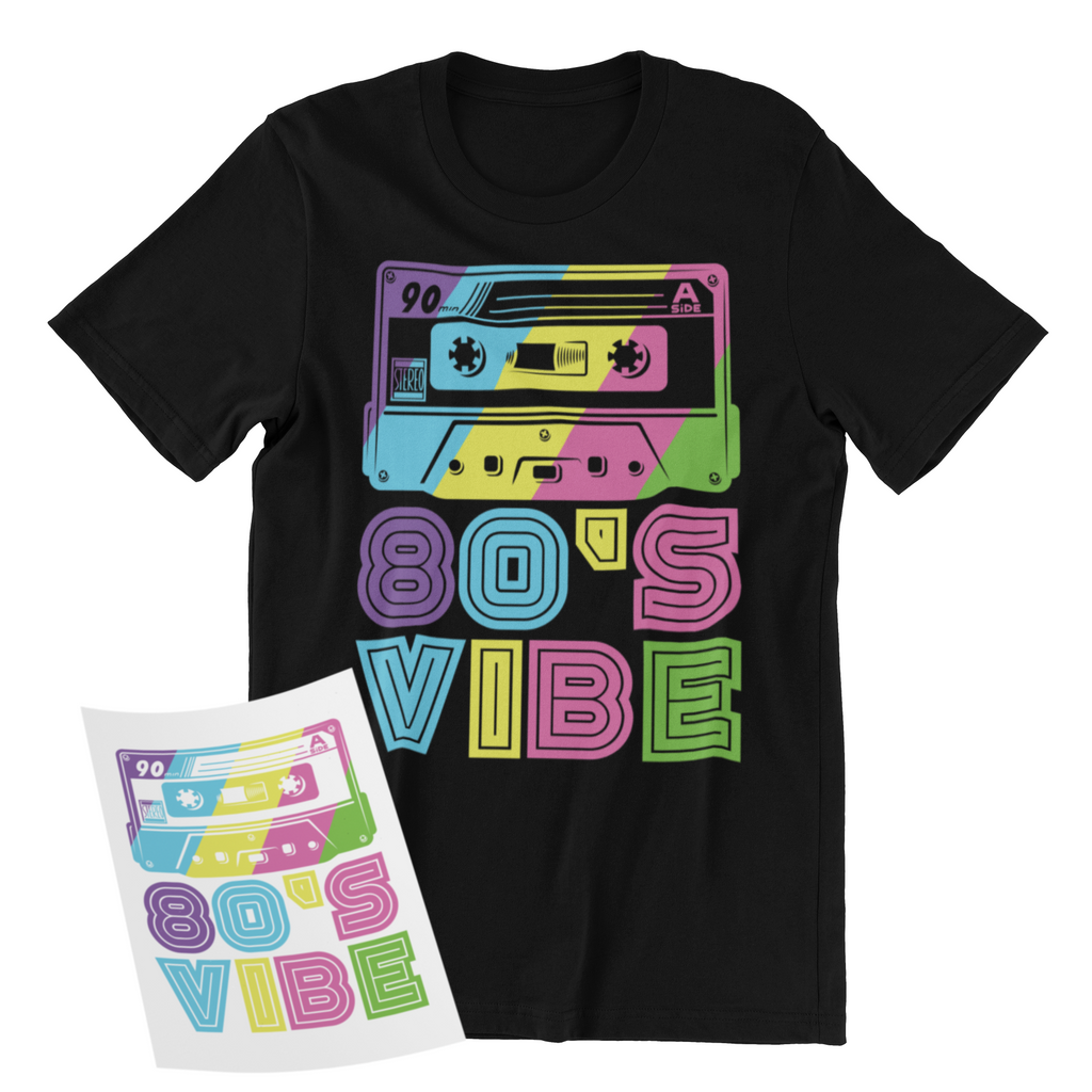 80s Retro Cassette Iron-On Transfer - Rainbow Neon Colors