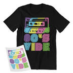 80s Retro Cassette Iron-On Transfer - Rainbow Neon Colors