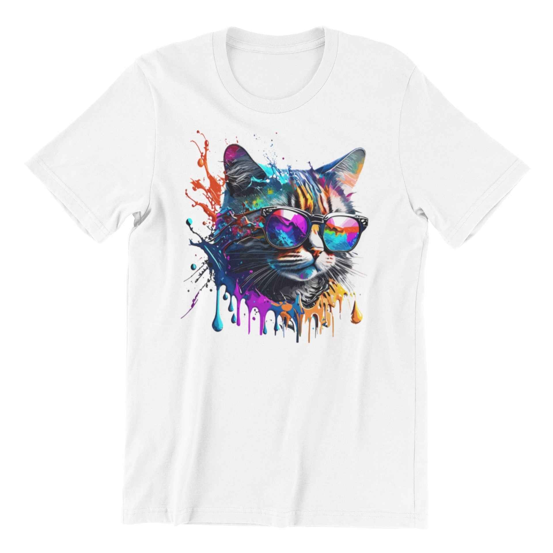Watercolor Animal Graphic T-Shirt, White, Color Splash Design, Short Sleeve Casual Tee