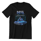 Black t-shirt with 'Donk Lowrider' graphic featuring a car and person on a white background