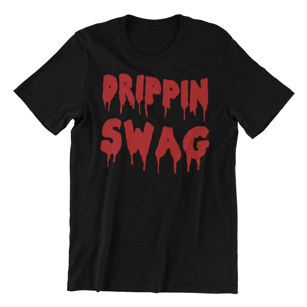 Dripping Swag T-Shirt, Black with Red Drip Text Design, Adult Unisex XL