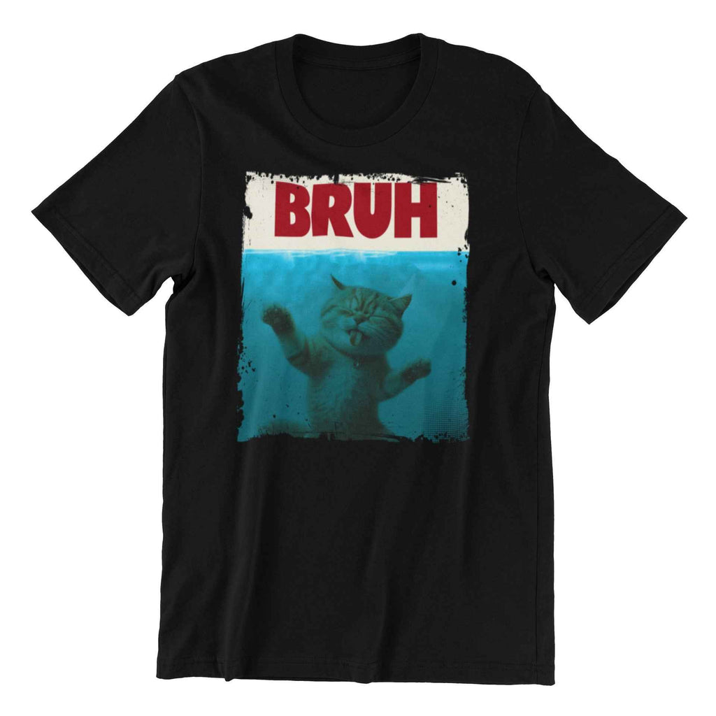 Bruh Funny Cat Meme Graphic T-Shirt, Black Cotton, Unisex, Size 2XL