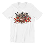 Football Mom T-Shirt, Size L, White Cotton, Polka Dot Design, Leopard Print Accent