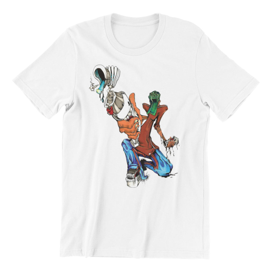 Urban Graffiti Style Graphic T-Shirt, White Cotton, Street Art Design