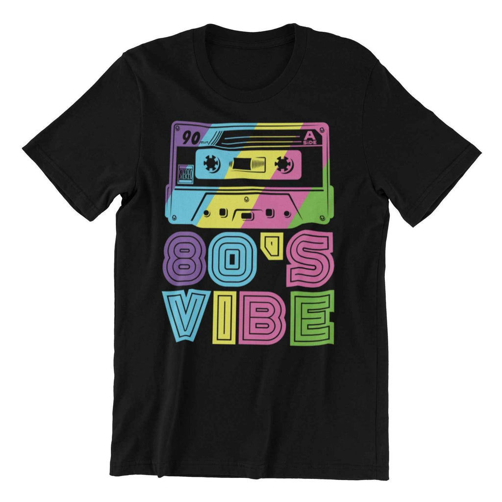80's Vibe Retro Cassette T-Shirt, Black, Rainbow Graphic Design