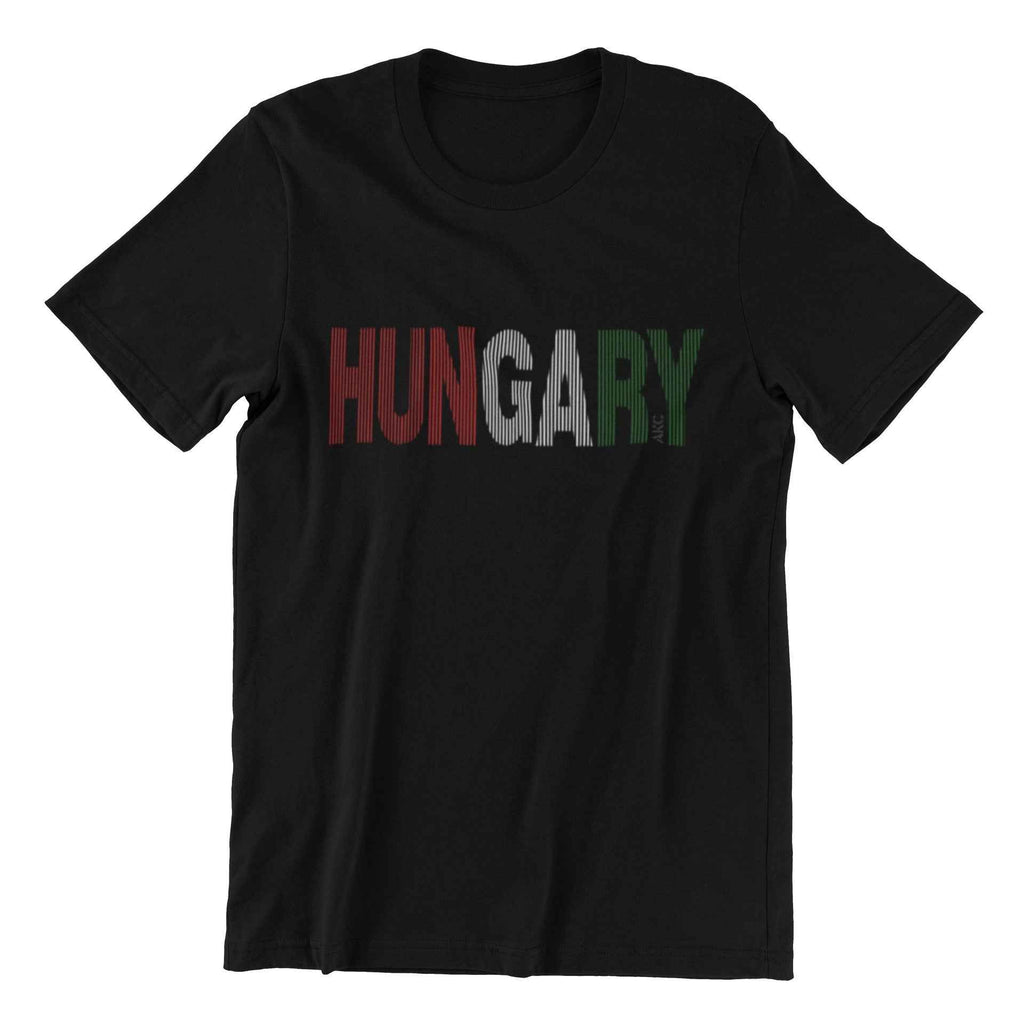 Hungarian Pride T-Shirt, Black Cotton, Striped Font Design