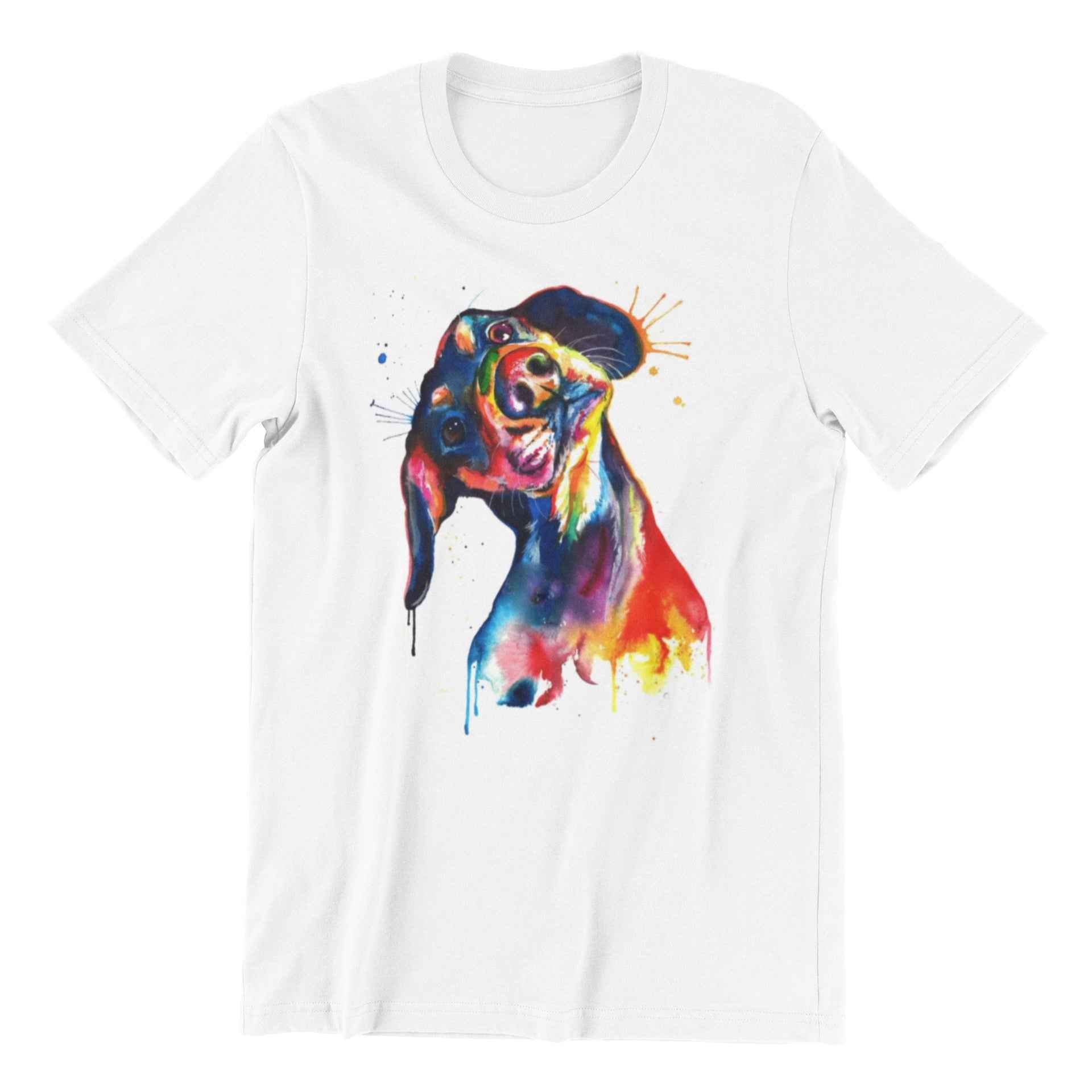Watercolor Animal Graphic T-Shirt, White, Color Splash Design, Short Sleeve Casual Tee