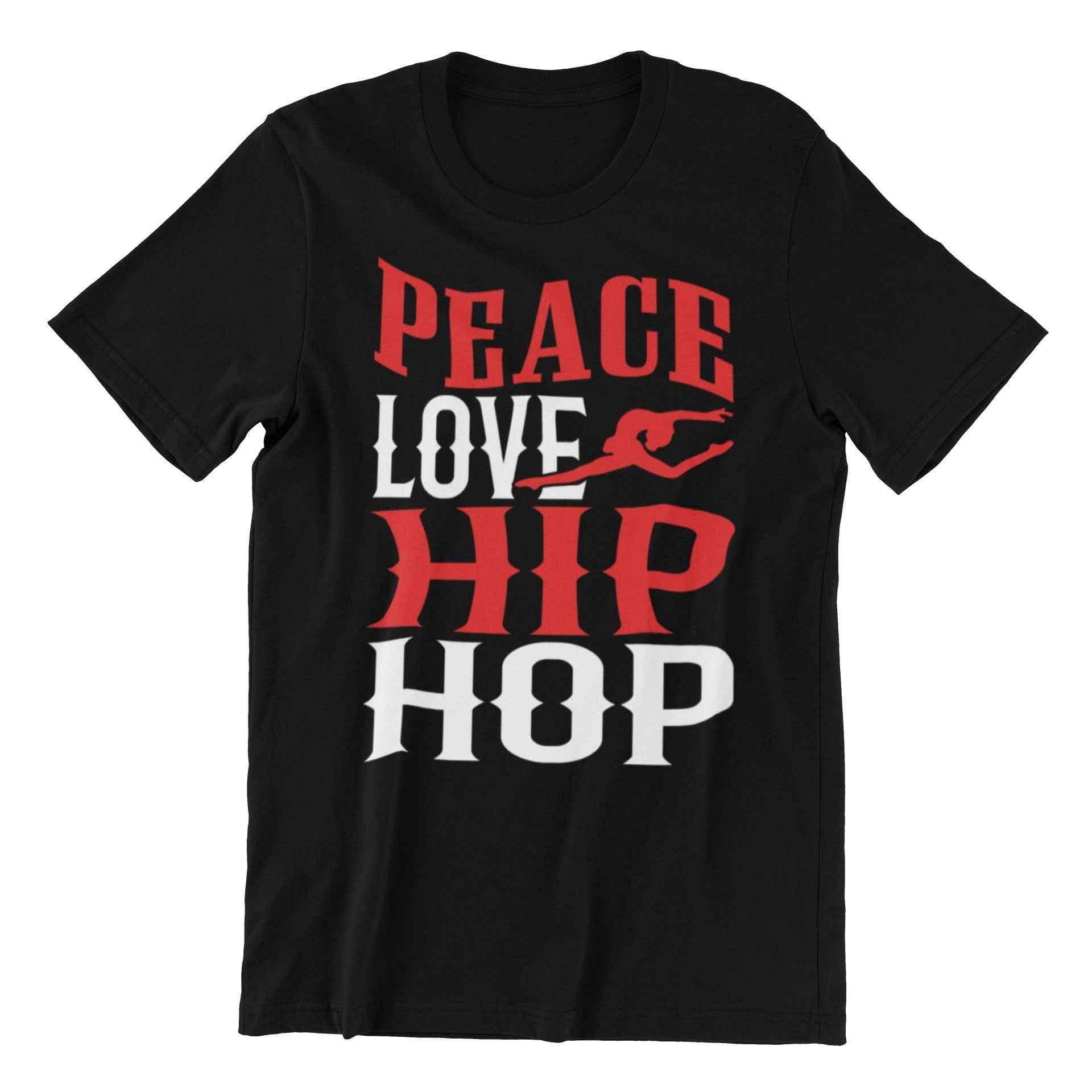 Peace Love Hip Hop T-Shirt, Black Retro Design, Adult Unisex