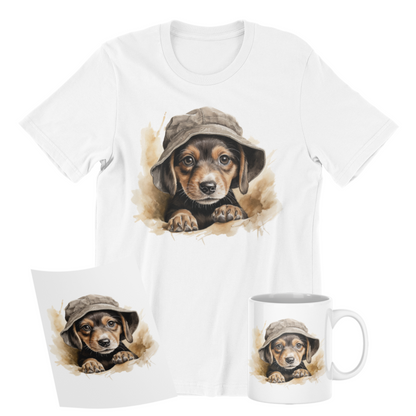 Beagle in Hat Stylish DTF Transfer - 12"x12" Decal for T-Shirts, Canvas Bags & More, Perfect for Dog Lovers