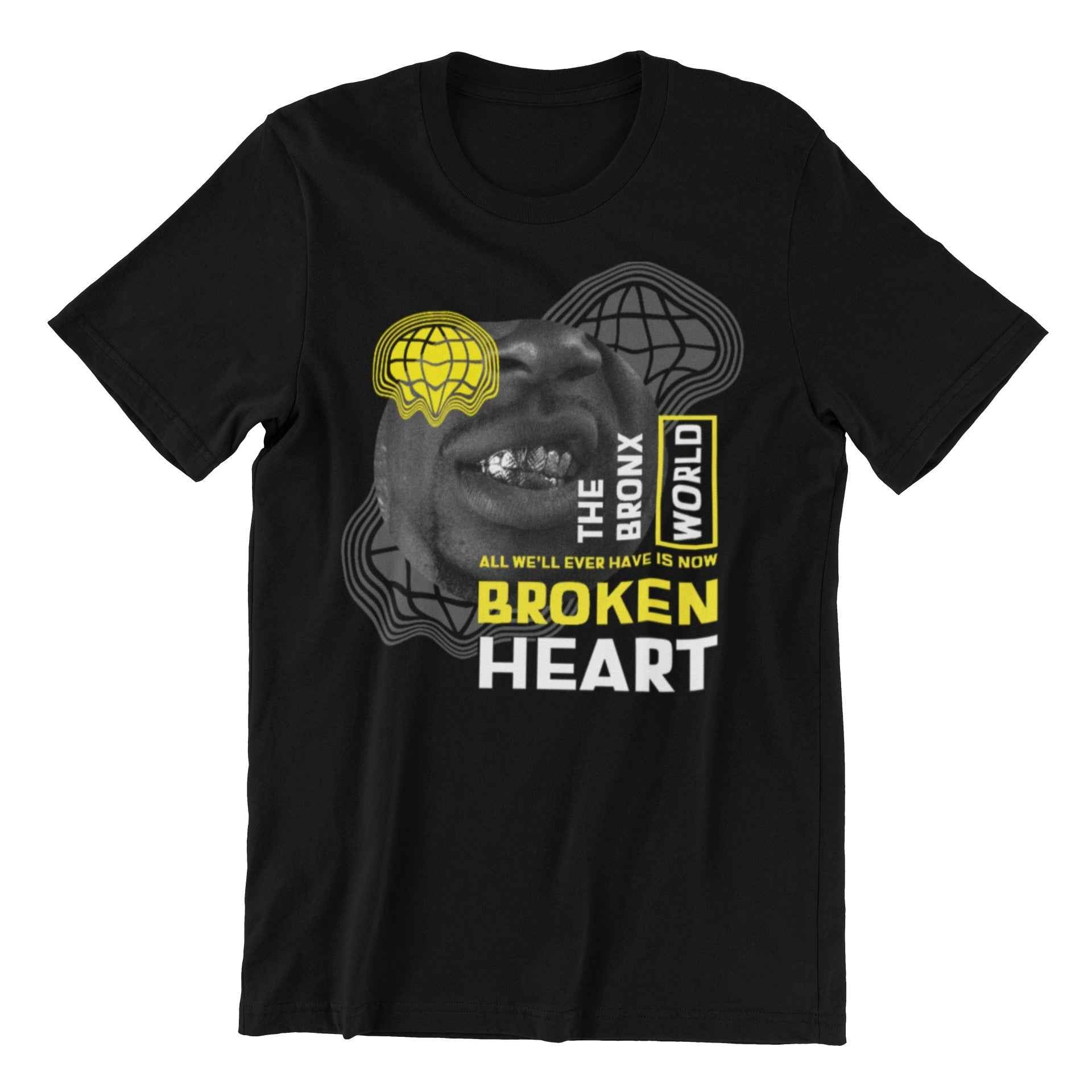 Broken Heart World Graphic T-Shirt, Black Cotton, Vintage Style (US, Alpha, X-Large, Regular, Regular, Black)