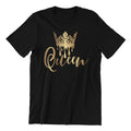Queen Crown T-Shirt, Gold Metallic Design, Black Cotton