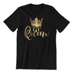 Queen Crown T-Shirt, Gold Metallic Design, Black Cotton