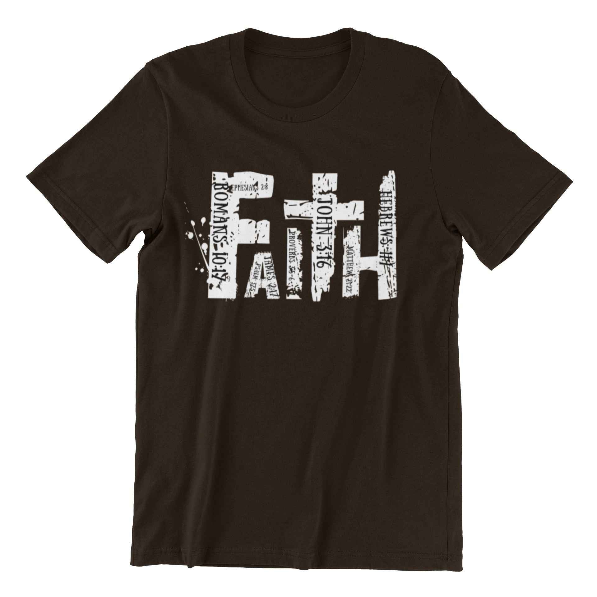 Faith Christian Graphic T-Shirt, Brown Cotton, Religious Scripture Design, Size S