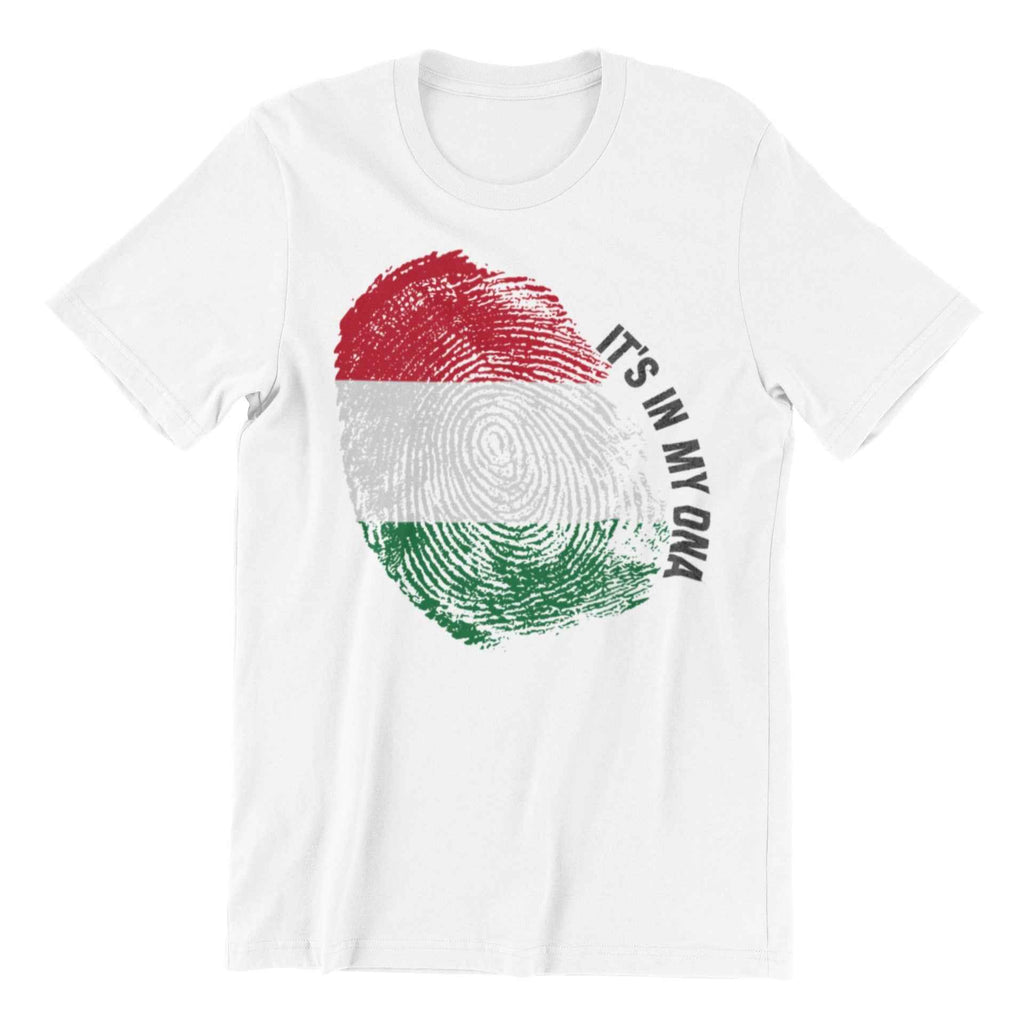 Hungarian Flag Fingerprint DNA T-Shirt, White Cotton, Flag Design