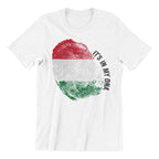Hungarian Flag Fingerprint DNA T-Shirt, White Cotton, Flag Design