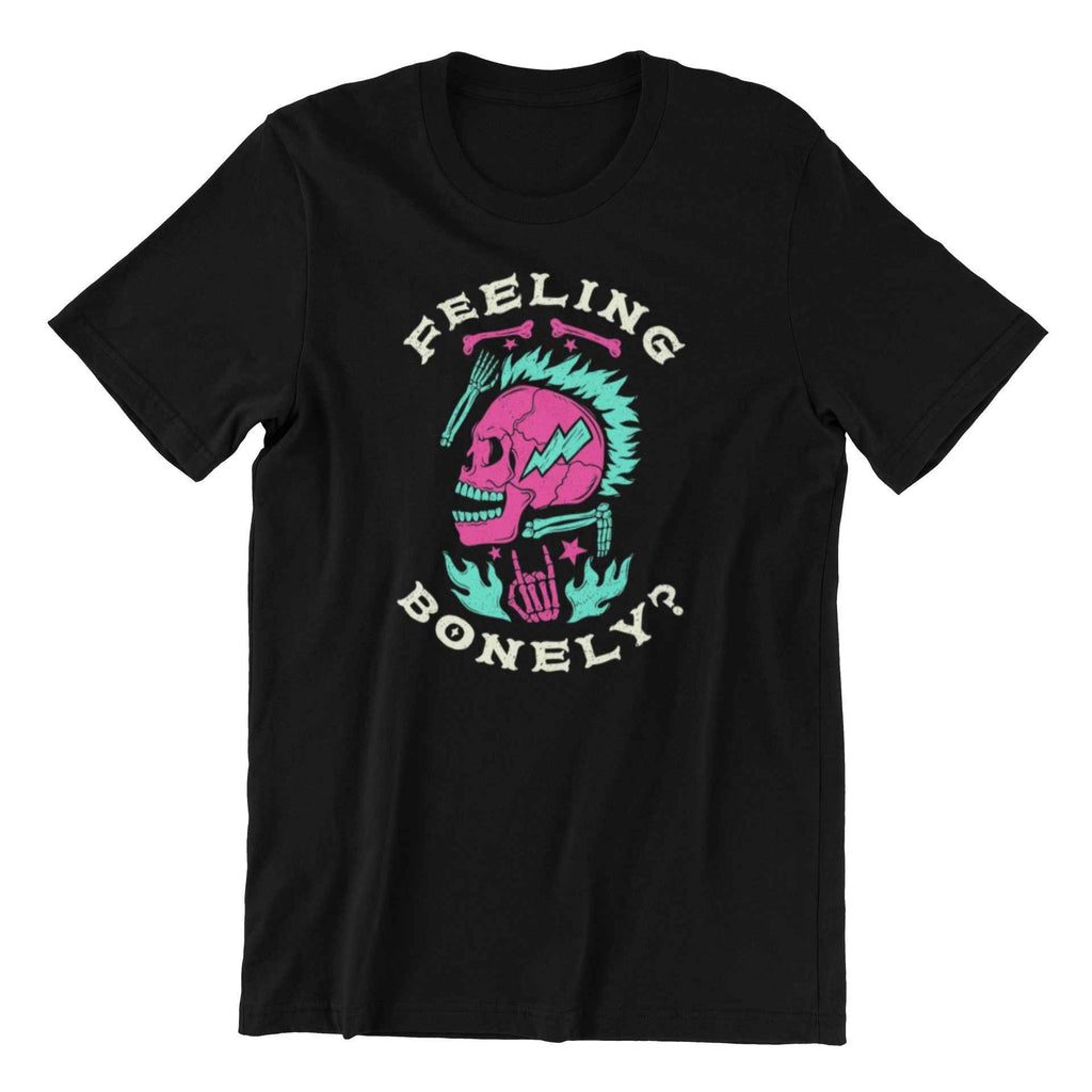 Feeling Bonely Punk Skull T-Shirt, Black, Pink and Turquoise Graphic Design, Size M