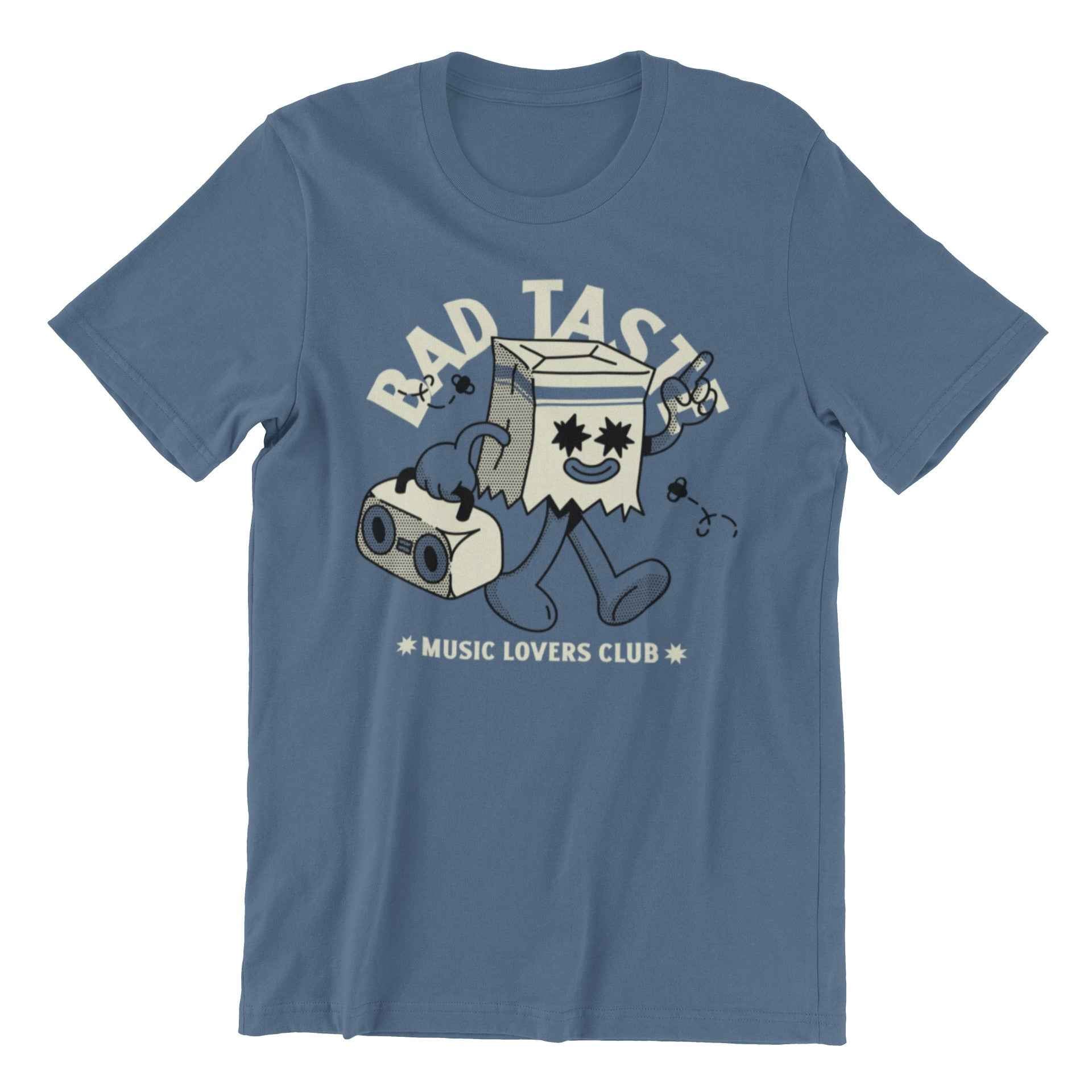 Bad Taste Music Lovers Club T-Shirt, Cotton Crew Neck, Size Medium, Indigo Blue