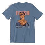 Fresh Urban Hip-Hop Graphic T-Shirt, Retro Design, Indigo Blue, Size L