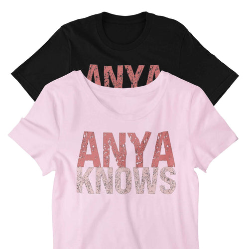 ANYA Knows Distressed Text T-Shirt, Pink Gradient Design, Size XL