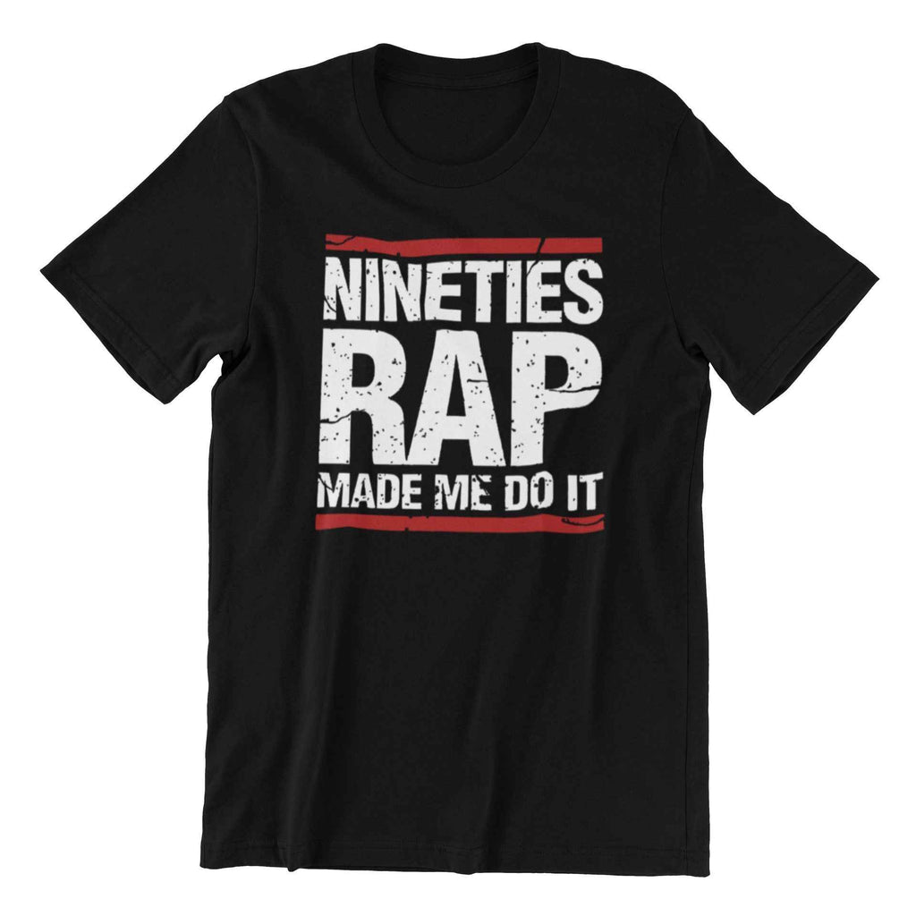 Nineties Rap T-Shirt, Made Me Do It Graphic Design, Black Cotton, Hip-Hop Music Fan Apparel