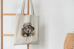 Cute Beagle in hat Watercolor Art Reusable Canvas Shopping Tote